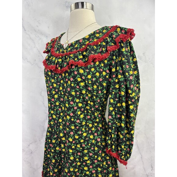 vintage 70s 60s Ditsy Floral Prairie Dress Long Sz M Cottagecore Metal Talon Zip - Picture 14 of 16